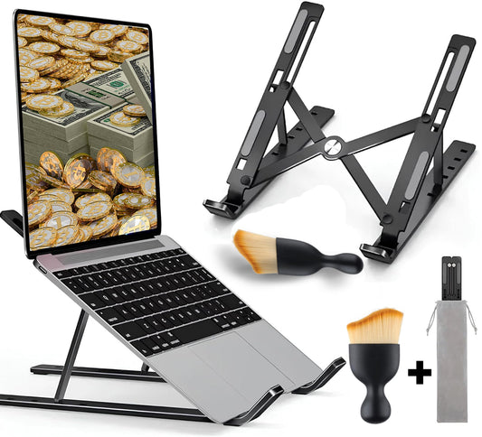 Metal Laptop Stand, 7 Height Levels, Foldable, Laptop Stand Compatible with All 10 - 17 Inch Devices (Non - Slip Silicone + Storage Bag) Compatible with HP, DELL MACBOOK (Black) - Asfour store