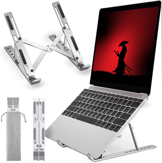 Metal Laptop Stand, 7 Height Levels, Foldable, Laptop Stand Compatible with All 10 - 17 Inch Devices (Non - Slip Silicone + Storage Bag) Compatible with HP, DELL MACBOOK (SILVER) - Asfour store